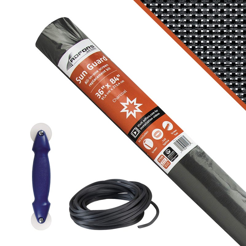 ADFORS Saint-Gobain ADFORS Charcoal Sun Guard Screen Repair Kit, 36 Inches x 84 Inches - Blocks up to 75% of the Sunâ€™s Rays, DIY Window & Door Mesh Repair, Durable, Comes with Spline Tool & Spline - Image 1